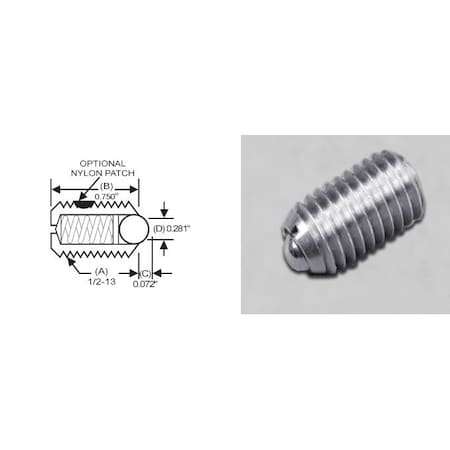 S & W Manufacturing Ball Plunger, 303SS, SS Nose, 1/2-13"Thrd SSW10-8BL